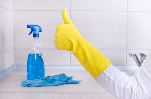 Professional carpet cleaning team working carefully indoors